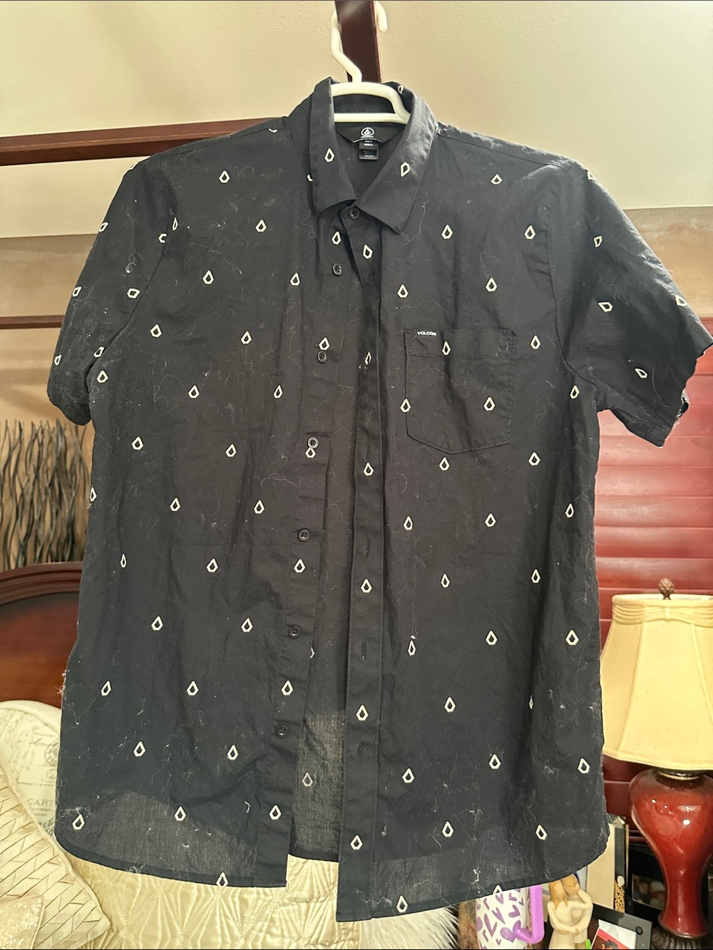 Volcom Black Short-Sleeve Button-Down Shirt with White Teardrop Print